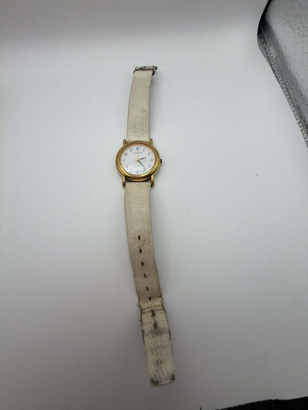 Carriage Quartz Women's Gold-Tone Watch with White Embossed Strap